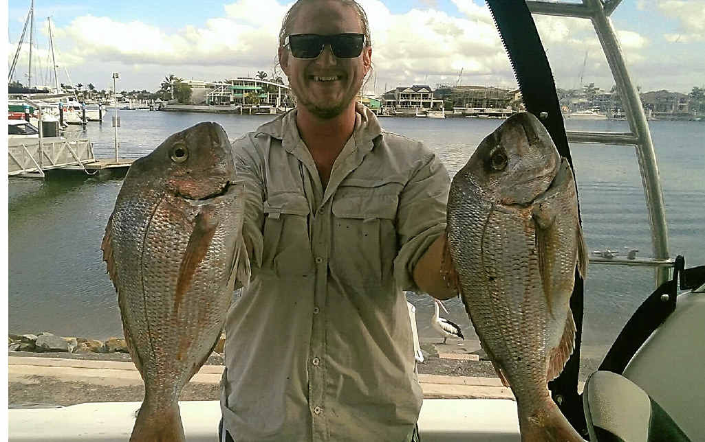 GREAT EATING: Andy Takats shows off a couple of nice snapper from the Barwon Banks. GREAT EATING: Andy Takats shows off a couple of nice snapper from the Barwon Banks.